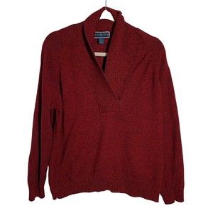 Karen Scott Size L Pullover Long Sleeve Shawl Collar Marled Knit Red Sweater